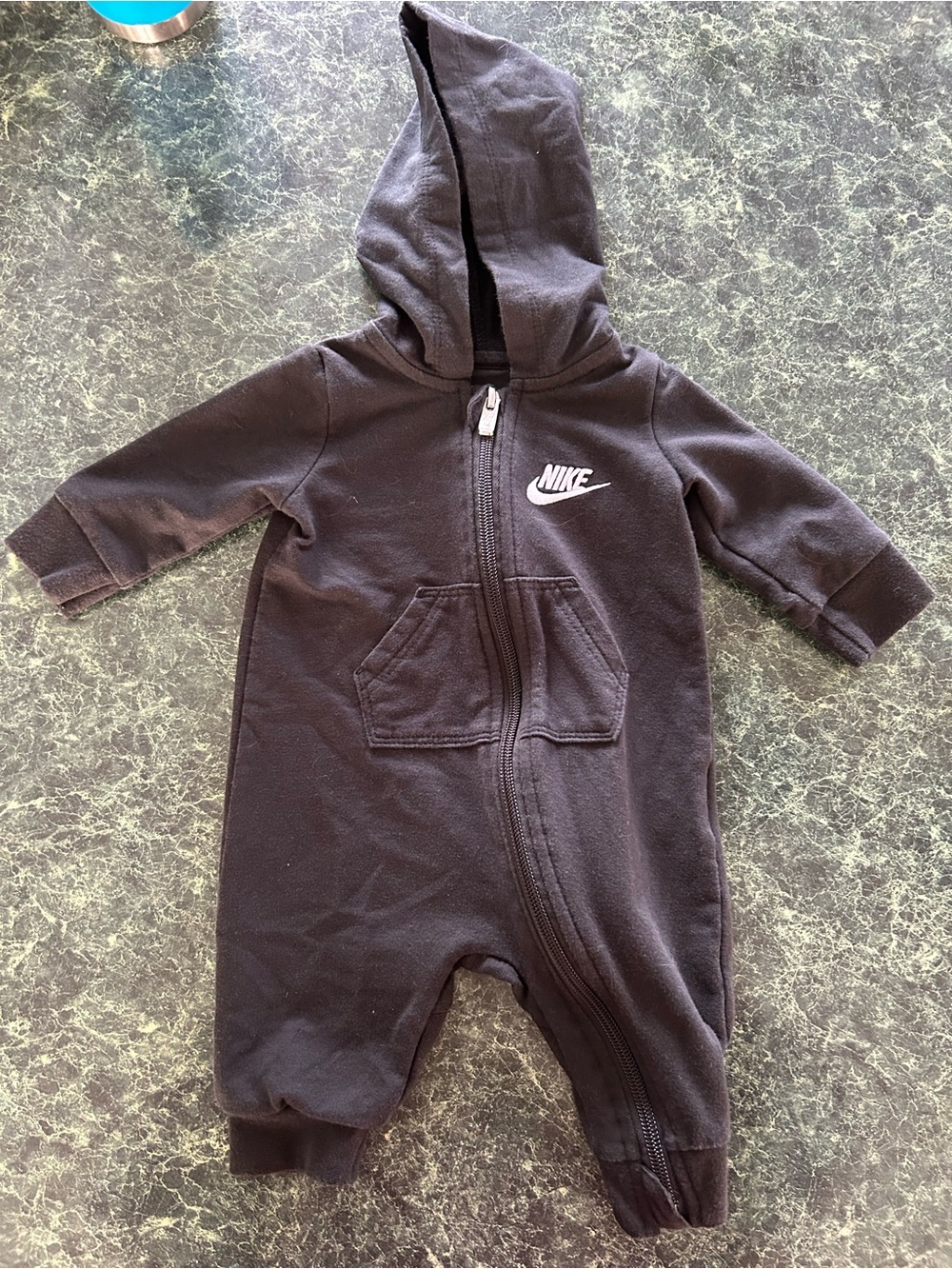 Nike Black Hooded Baby Footie with Front Pocket